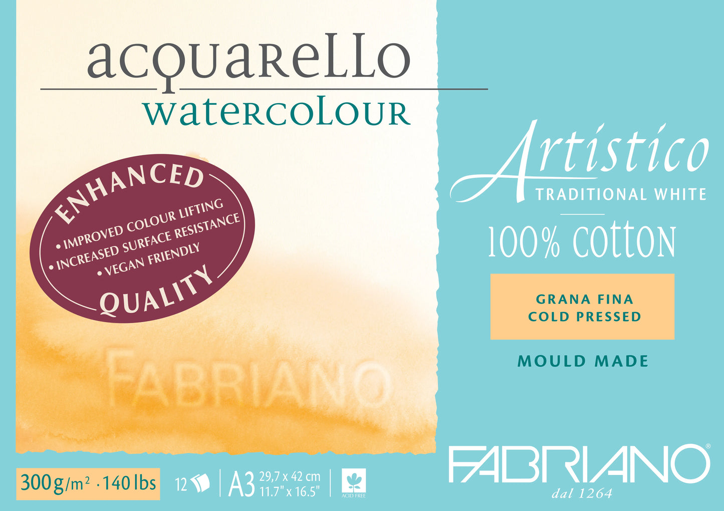 Fabriano® Enhanced Artistico 100% Cotton Watercolour Pads