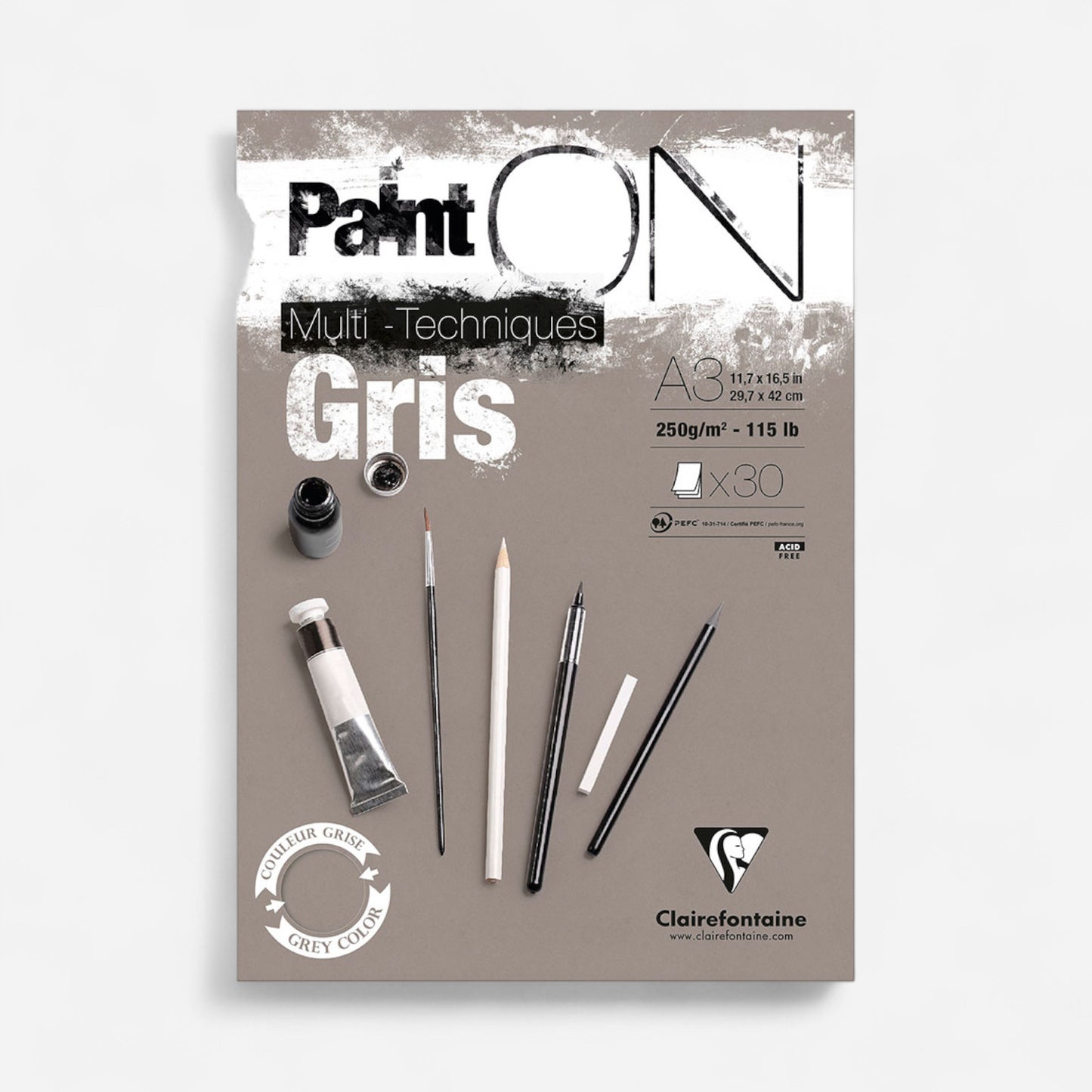 Clairefontaine Paint On Mixed Media Pad Grey 250gsm