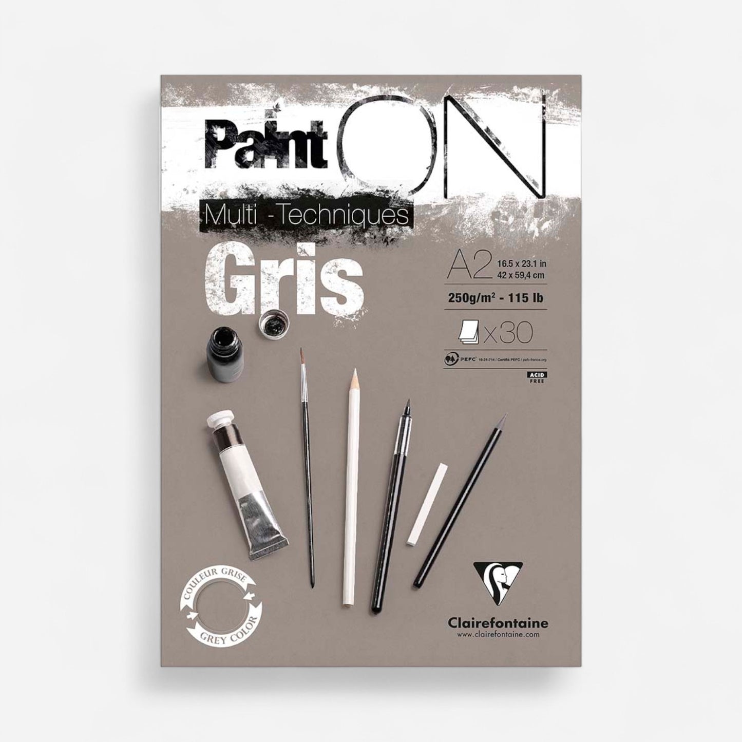 Clairefontaine Paint On Mixed Media Pad Grey 250gsm