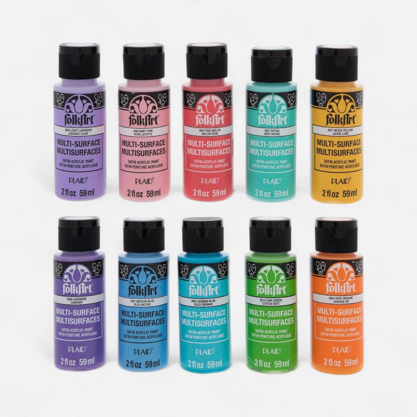 Folkart® Multi-Surface Acrylic Paint Set of 10 - BRIGHTS