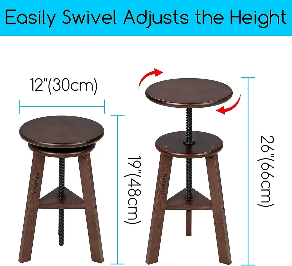 MEEDEN Wooden Adjustable Swivel Studio Stool
