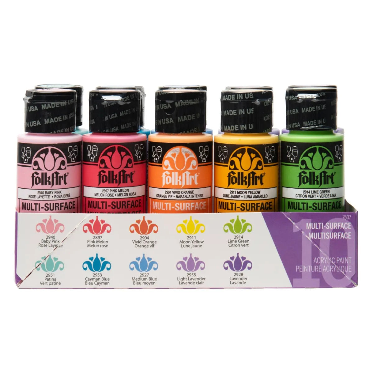 Folkart® Multi-Surface Acrylic Paint Set of 10 - BRIGHTS