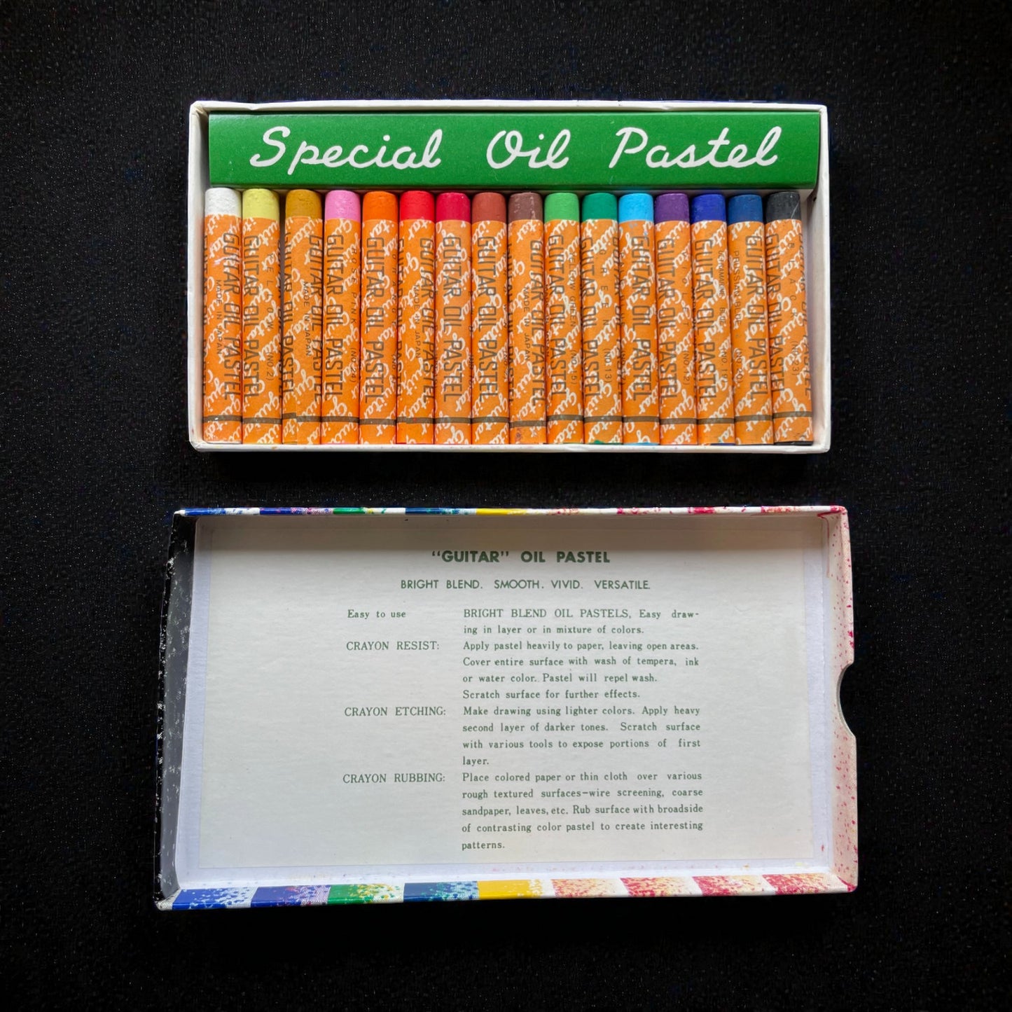 Vintage Japanese Guitar Oil Pastel Sets - 16 Small Sticks