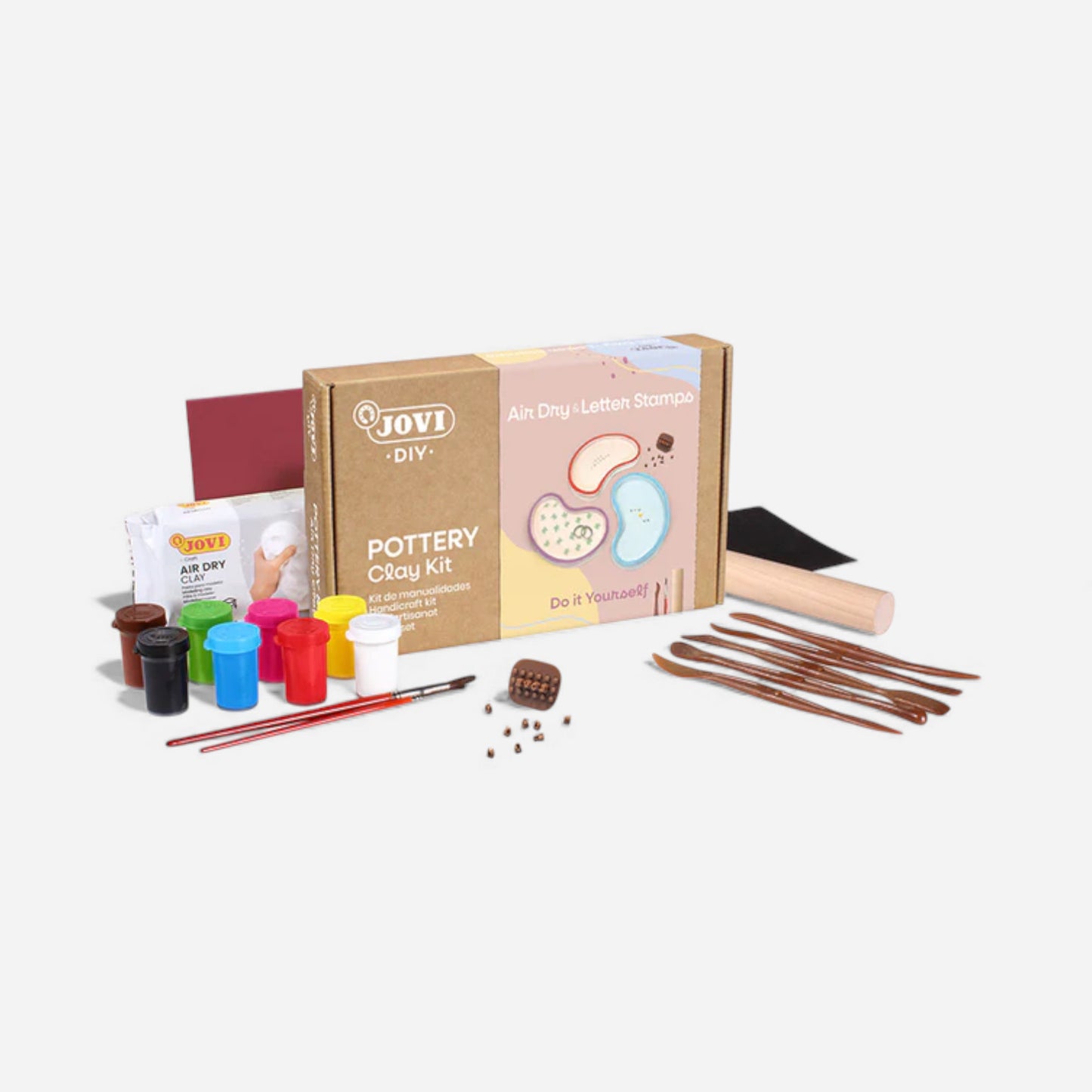 Jovi DIY Pottery Clay Kit - Air-Dry & Letter Stamps