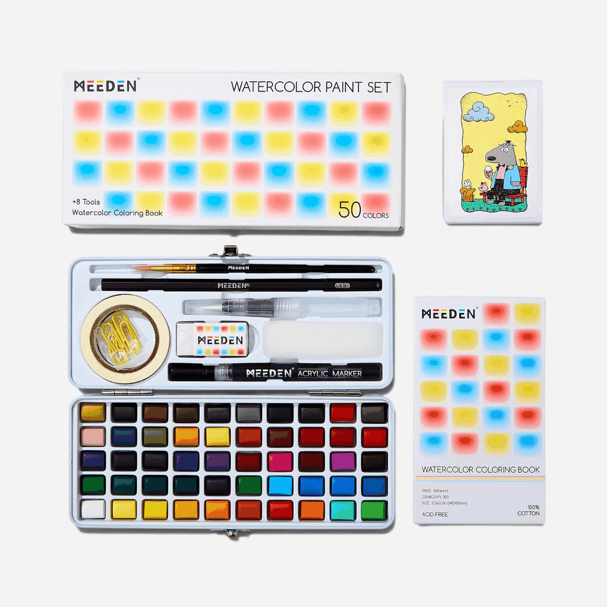 MEEDEN Complete Watercolour Kit 50 Colour Palette