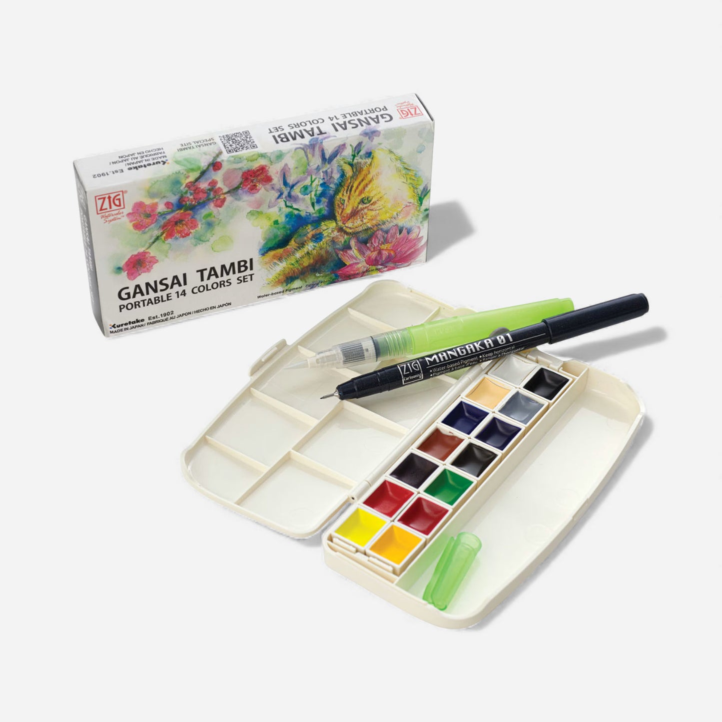 Kuretake GANSAI Portable 14 Colour Travel Set