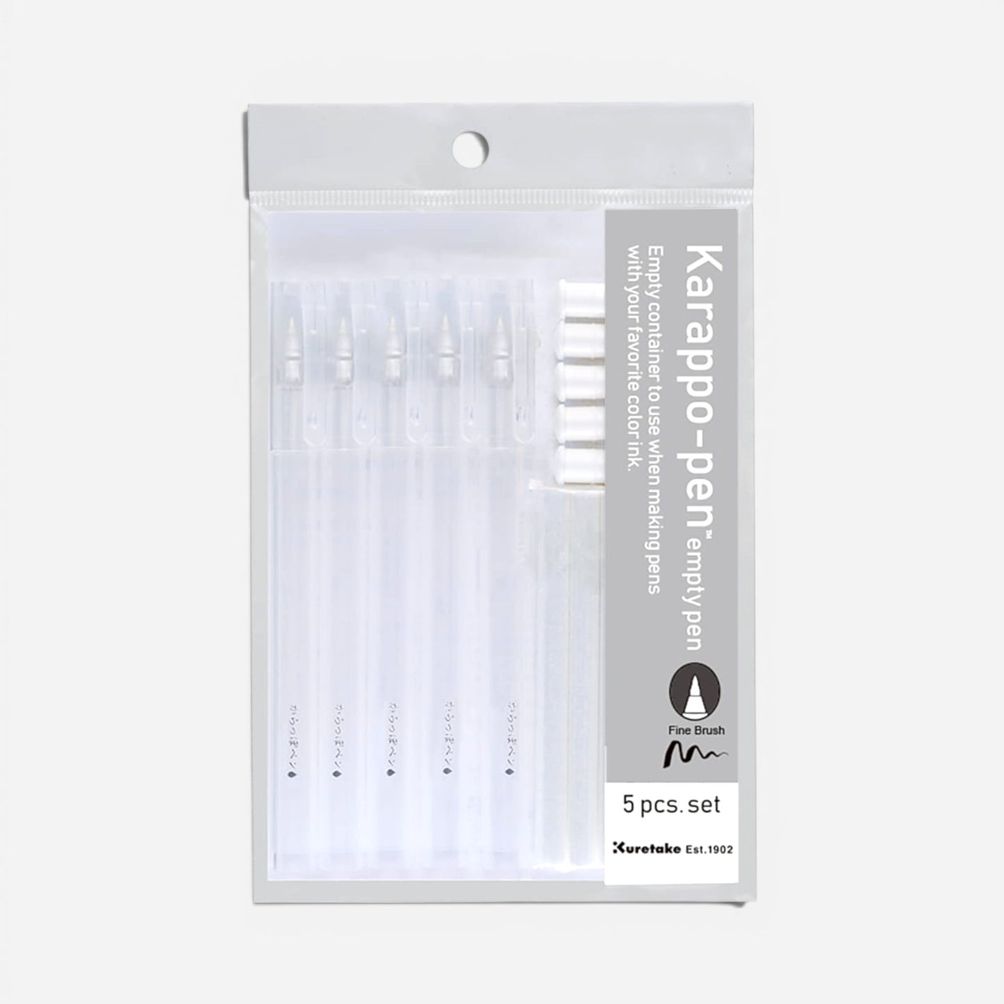 Kuretake Karappo Re-fillable Brush Pen Set of 5 Fine Tip